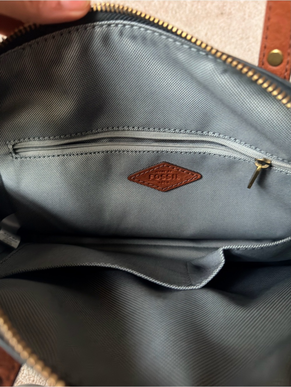 Fossil Dark Green Rachel Leather Satchel with Brown Handles - Picture 3 of 6